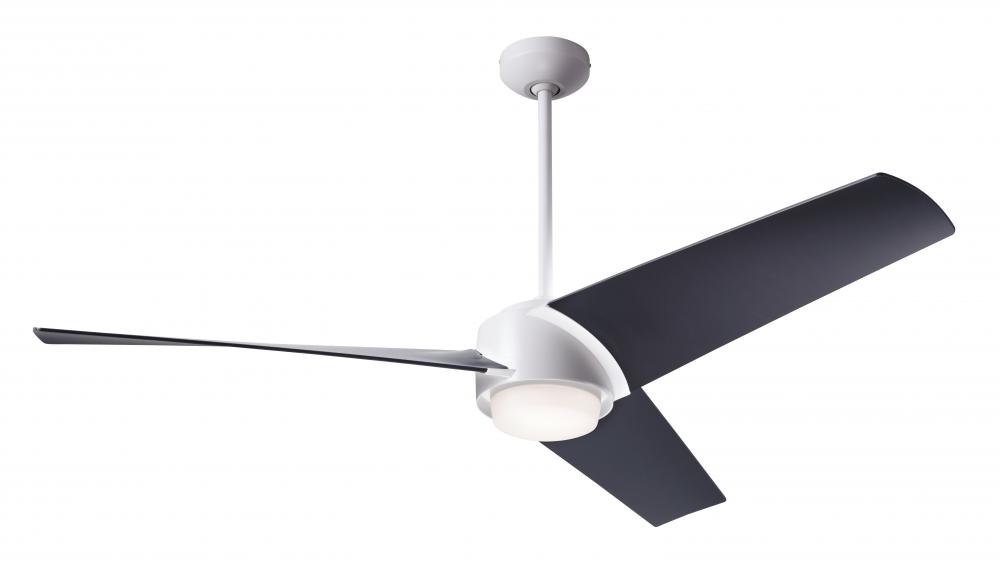 Ambit DC Fan- Matte White Finish; 56" Matte Black Blades; 17W LED (Matte White Trim)