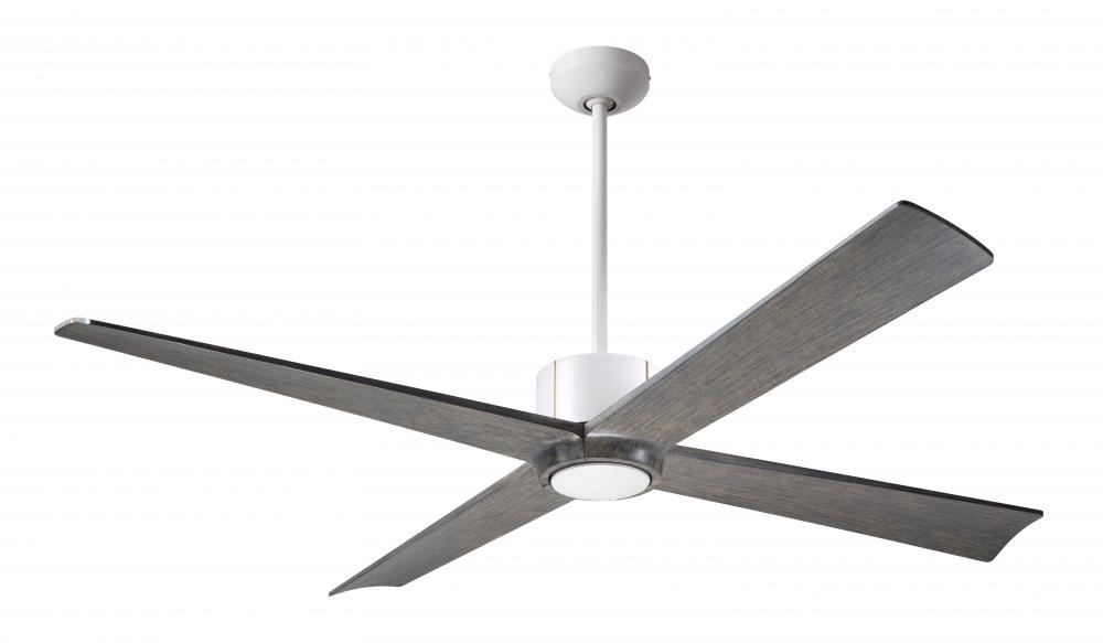 Nouveau DC Fan; Matte White Finish w/ Brass; 56" Graywash Blades; No Light; Wall Control