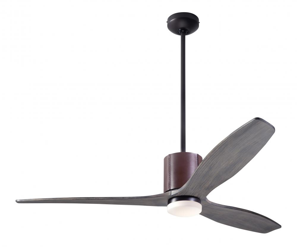 LeatherLuxe DC Fan; Dark Bronze Finish with Chocolate Leather; 54" Graywash Blades; 17W LED; Wal