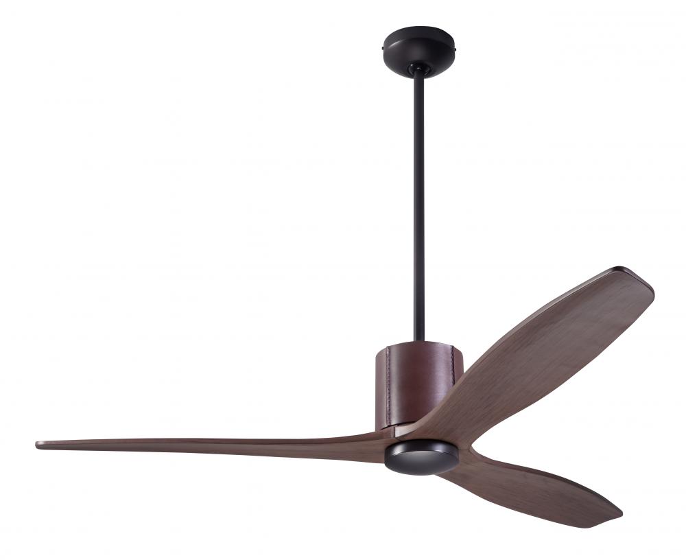 LeatherLuxe DC Fan; Dark Bronze Finish with Chocolate Leather; 54" Mahogany Blades; No Light; Re