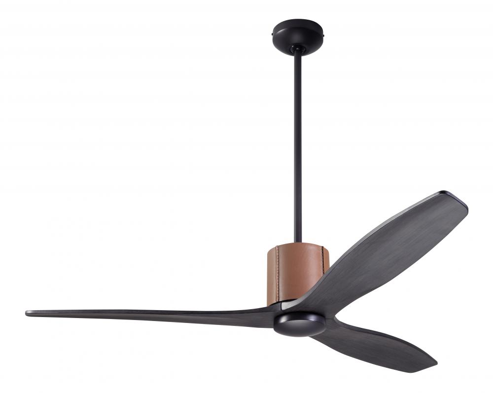 LeatherLuxe DC Fan; Dark Bronze Finish with Tan Leather; 54" Ebony Blades; No Light; Wall/Remote