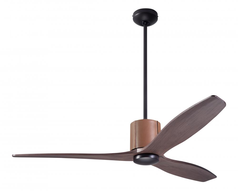 LeatherLuxe DC Fan; Dark Bronze Finish wt Tan Leather; 54" Mahogany Blades; No Light; Remote Con