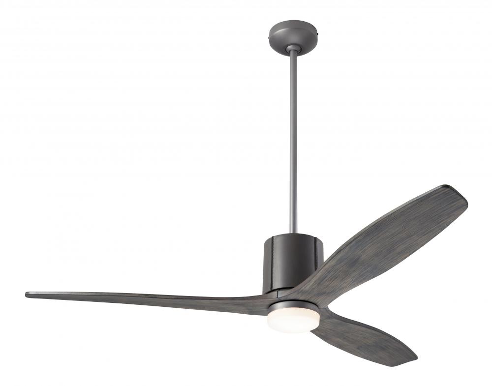 LeatherLuxe DC Fan; Graphite Finish with Gray Leather; 54" Graywash Blades; 17W LED; Remote Cont