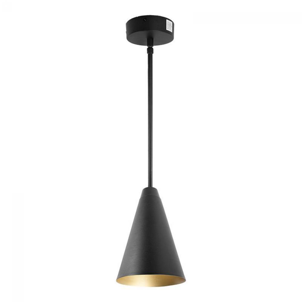 CONE PENDANT 7in DIA. 5FT ADJ. DOWNROD 120-277V 6/9/12W 30/40/50K BK WITH GOLD