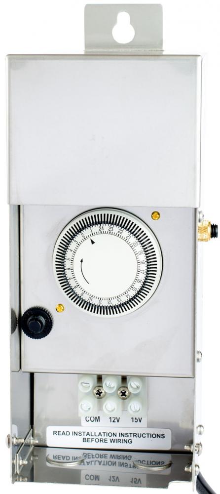 LANDSCAPE TRANSFORMER, STAINLESS, 200W DUAL TAP + TMR & PC