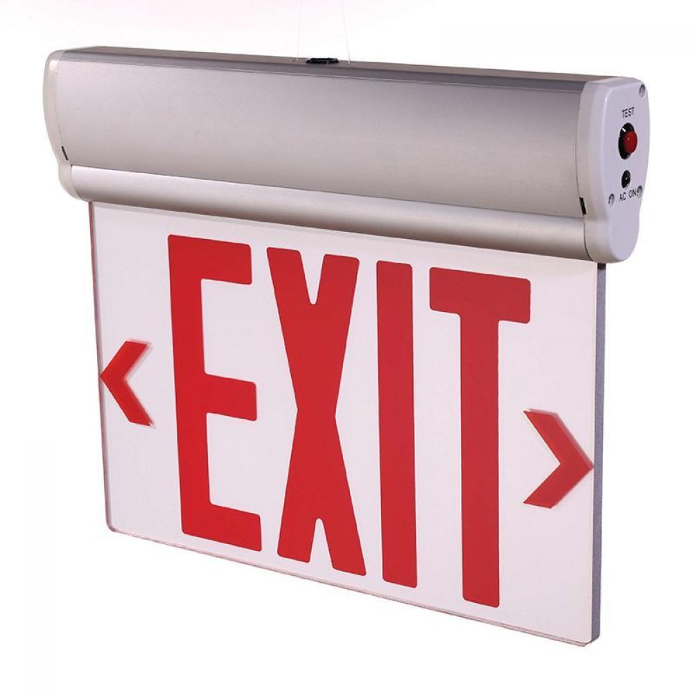 EDGE-LIT EXIT SIGN ALUM HOUSING SINGLE-FACE CLEAR PANEL RED LETTERS