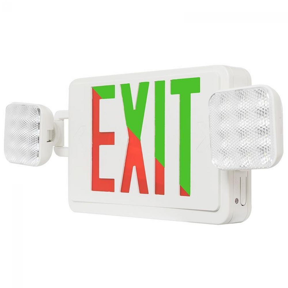 COMBO EMERGENCY LIGHT EXIT SIGN BI-COLOR RED/GRN, DEFAULT TO RED, 120/277V