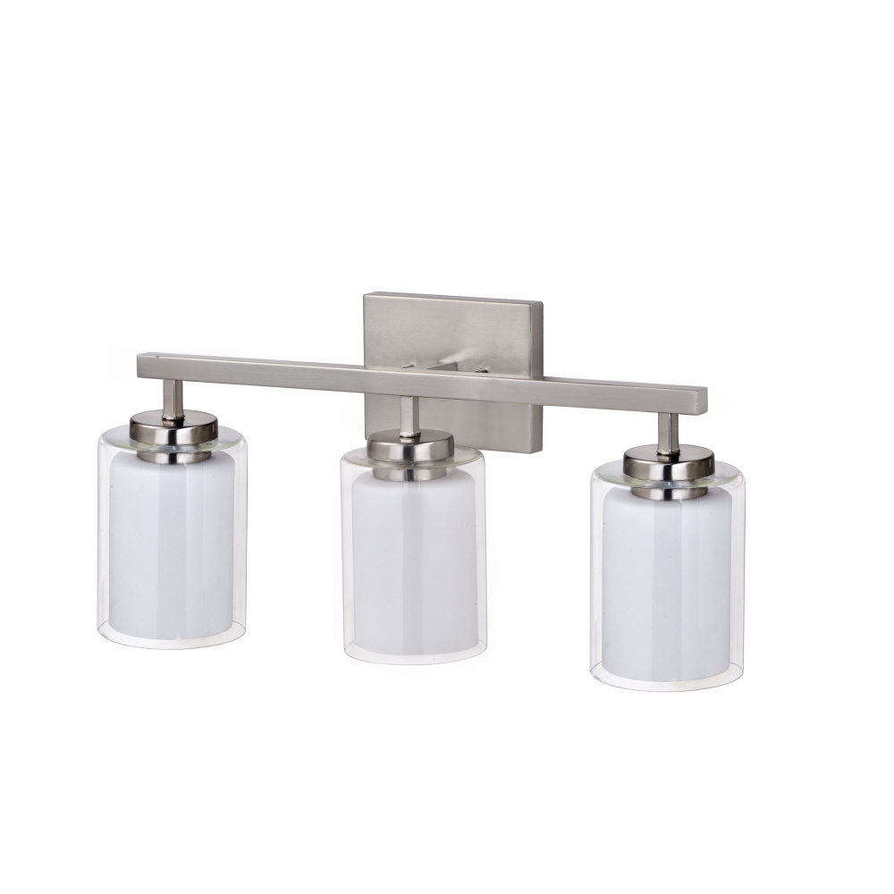 Libby 3-Light Opal Glass with Clear Shade Vanity, Brushed Nickel