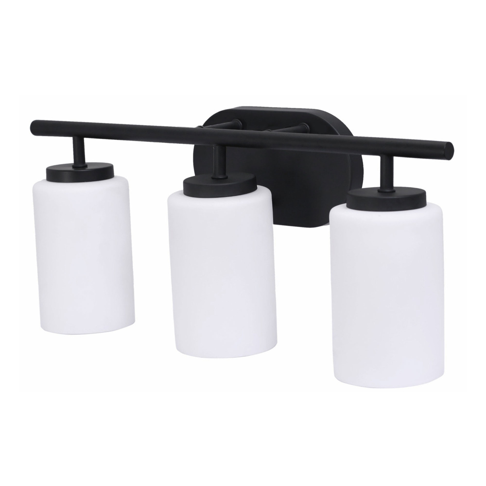Trestle 3-Light Frosted Opal Glass Shade Vanity, Matte Black