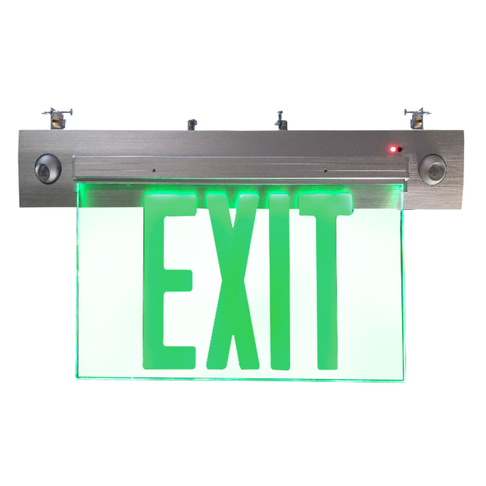 Albertson 17" Green LED Double Faceplate Recessed Edge-Lit Exit Emergency Combo Light
