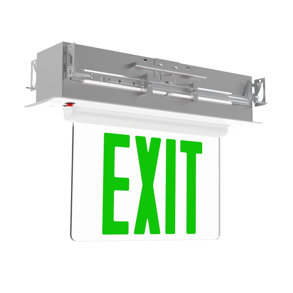 Hemmingway 14" Green LED Recessed Single-Face Exit Sign with White Housing