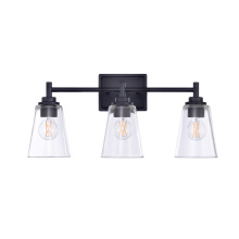 RP Lighting Plus Fans 4911MBK-3 - Sarah 3-Light Clear Tapered Glass Vanity, Matte Black