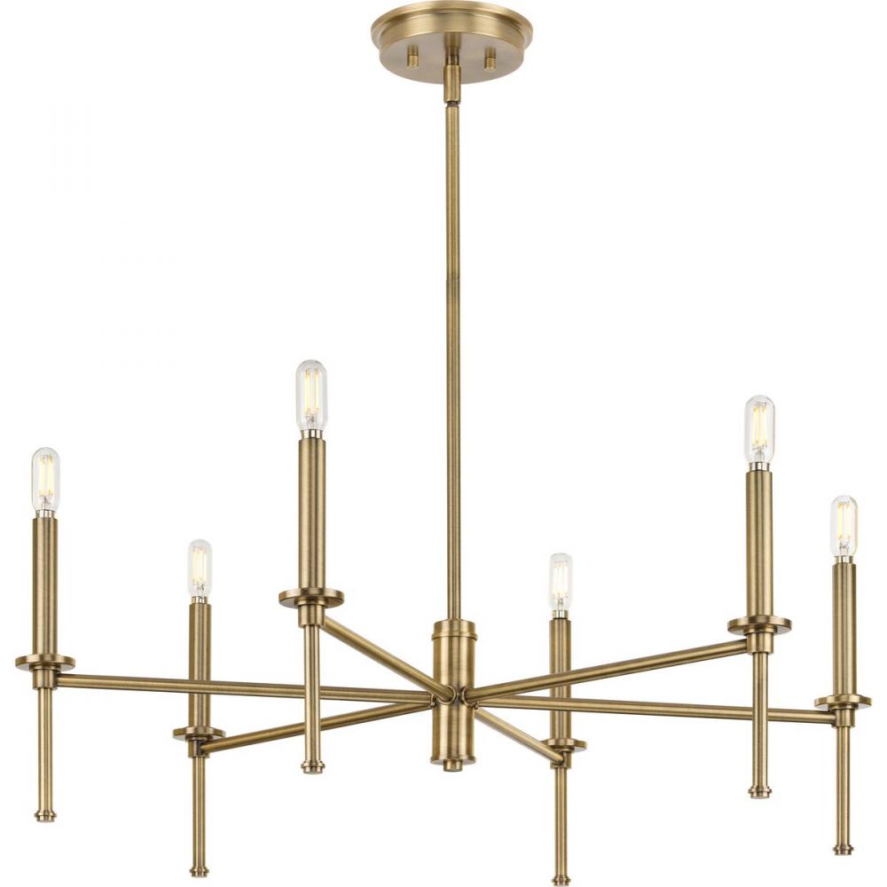 Elara Collection Six-Light New Traditional Vintage Brass Chandelier Light