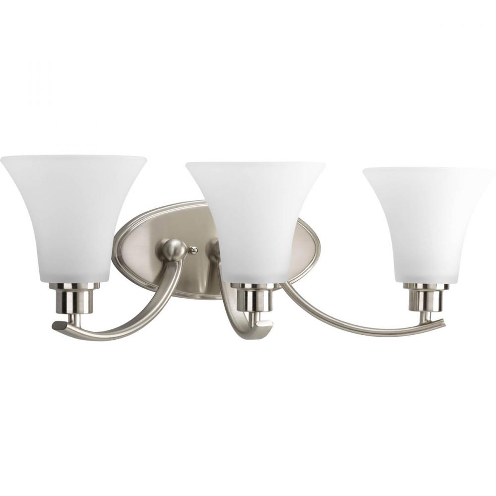 Joy Collection Three-Light Brushed Nickel Etched Glass Traditional Bath Vanity Light