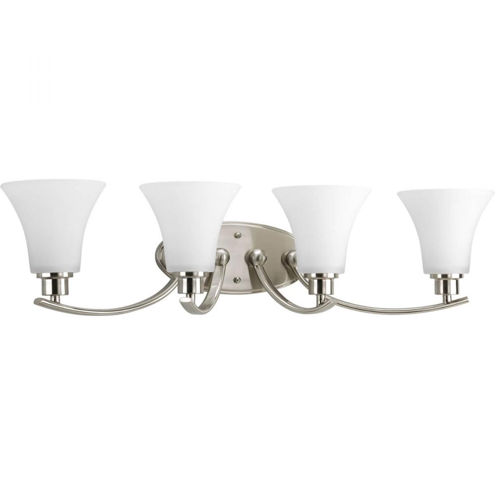 Joy Collection Four-Light Brushed Nickel Etched Glass Traditional Bath Vanity Light