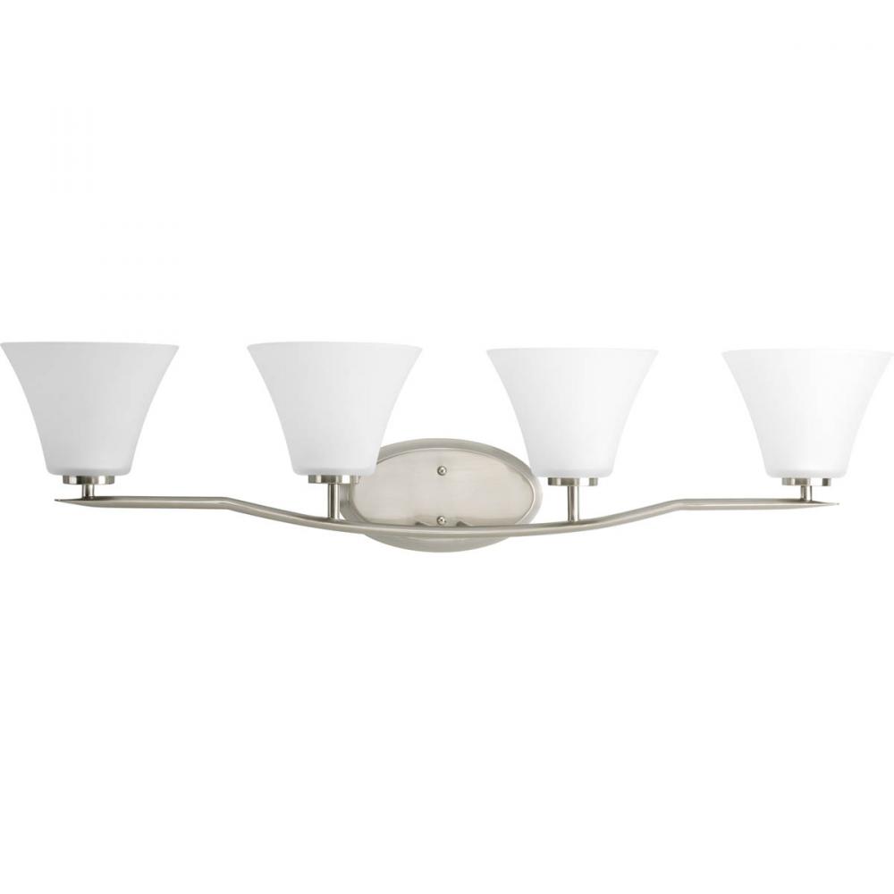 Bravo Collection Four-Light Brushed Nickel Etched Glass Modern Bath Vanity Light