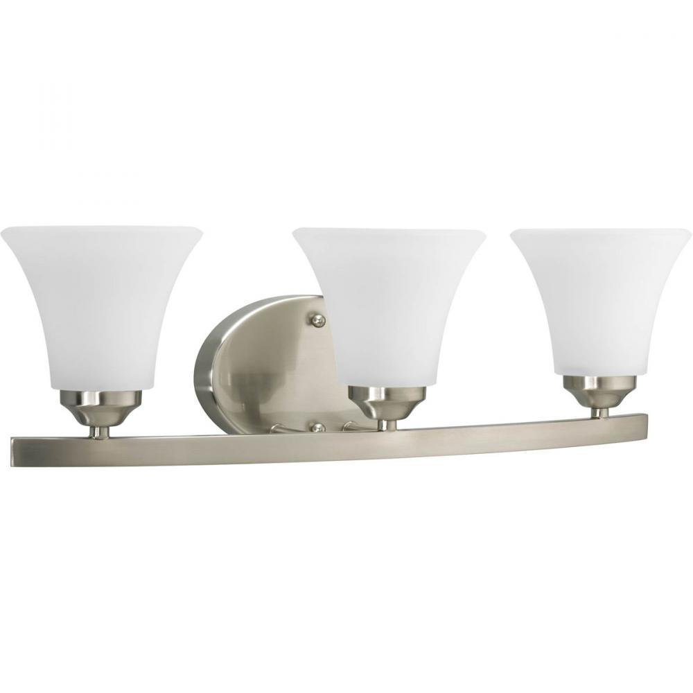 Adorn Collection Three-Light Brushed Nickel Etched Glass Traditional Bath Vanity Light