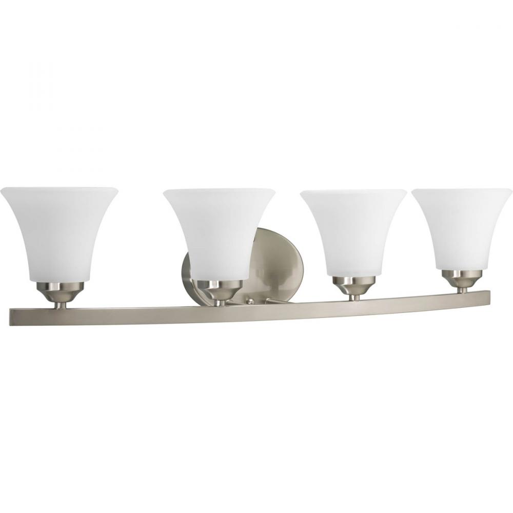 Adorn Collection Four-Light Brushed Nickel Etched Glass Traditional Bath Vanity Light