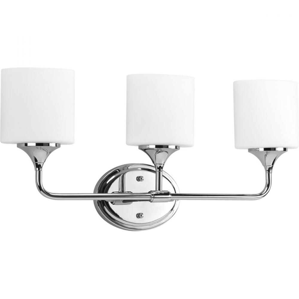 Lynzie Collection Three-Light Polished Chrome Etched Opal Glass Modern Bath Vanity Light
