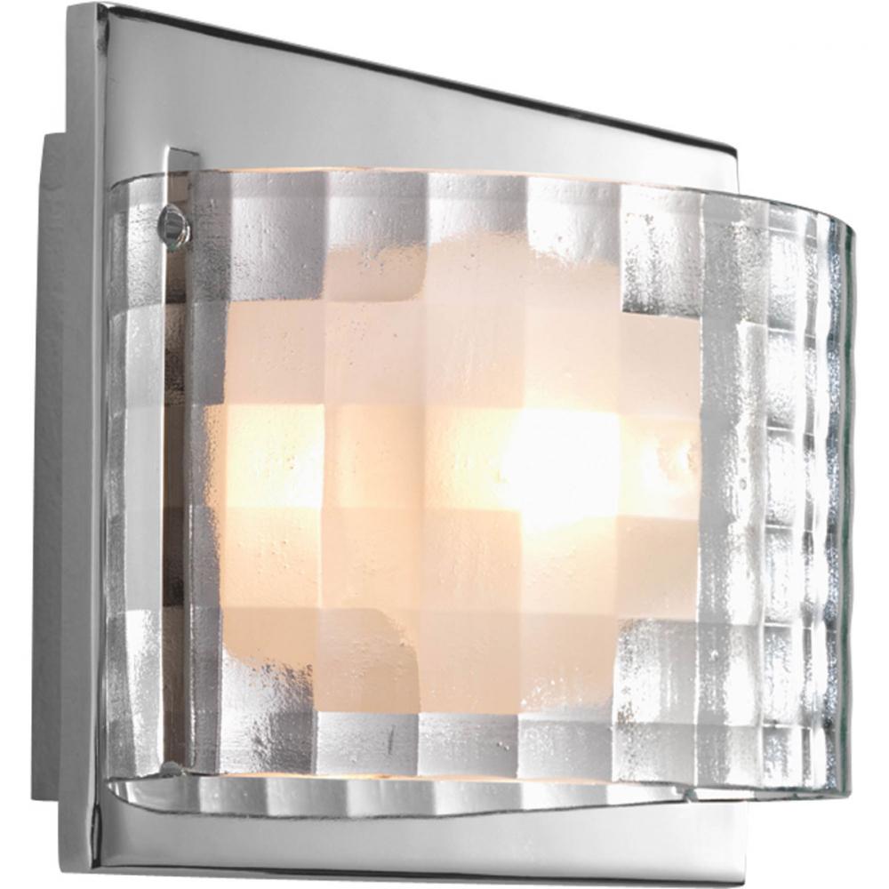 One Light Polished Chrome Clear Textured With Etched Diffuser Glass Bathroom Sconce