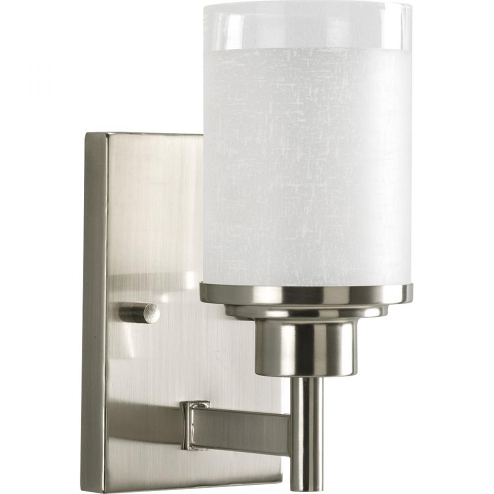 Alexa Collection One-Light Brushed Nickel Etched Linen With Clear Edge Glass Modern Bath Vanity Ligh