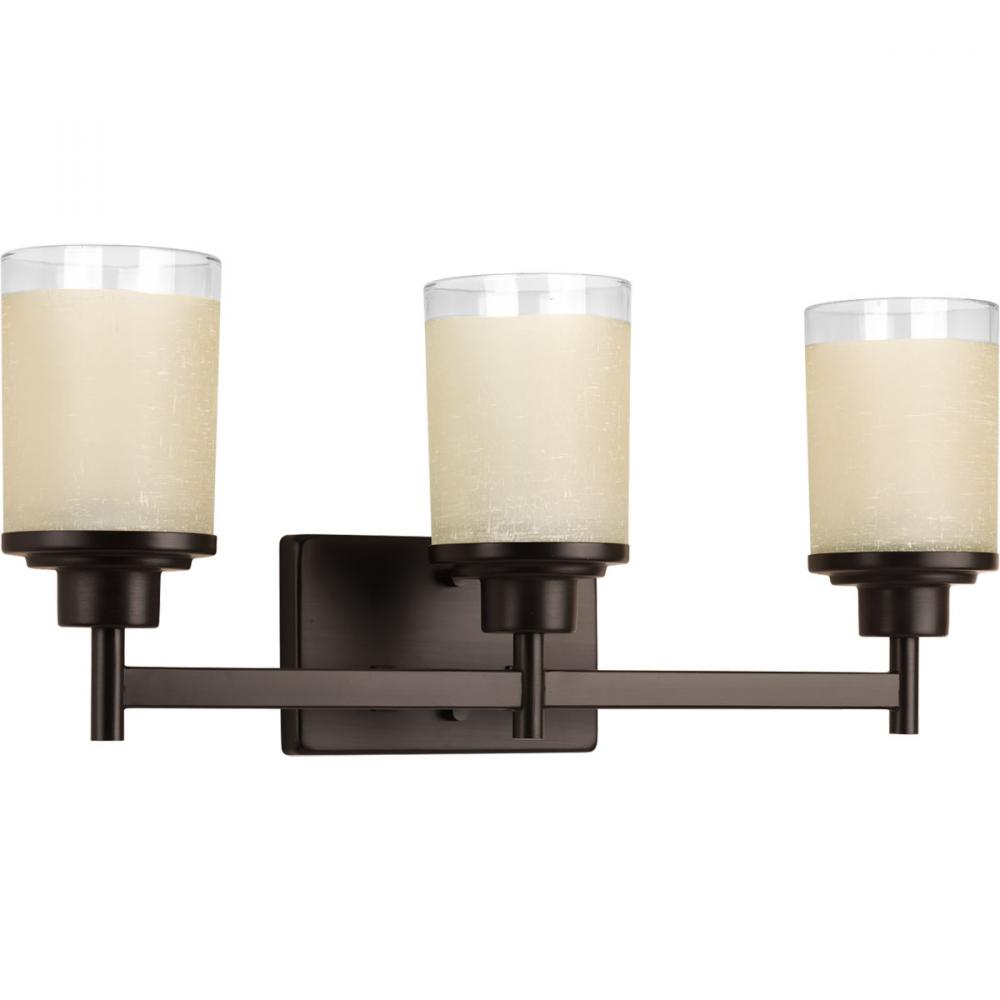 Alexa Collection Three-Light Antique Bronze Etched Umber Linen With Clear Edge Glass Modern Bath Van