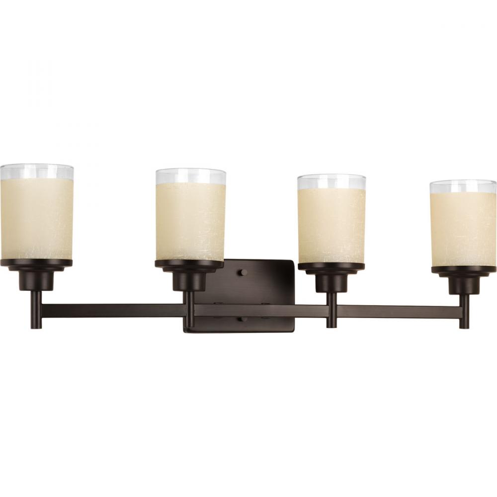 Alexa Collection Four-Light Antique Bronze Etched Umber Linen With Clear Edge Glass Modern Bath Vani