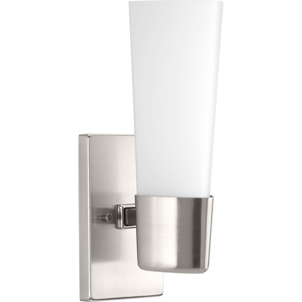 Zura Collection One-Light Brushed Nickel Etched Opal Glass Modern Bath Vanity Light