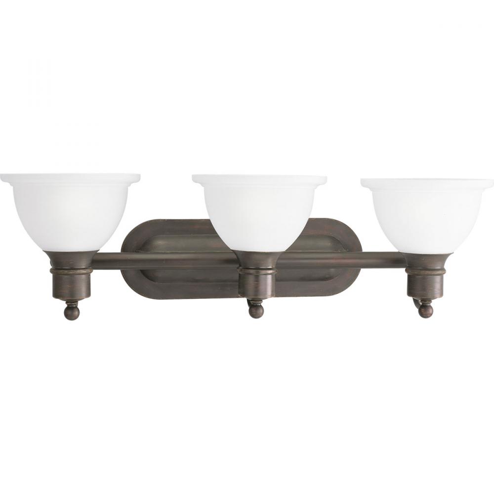 Madison Collection Three-Light Antique Bronze Etched Glass Traditional Bath Vanity Light