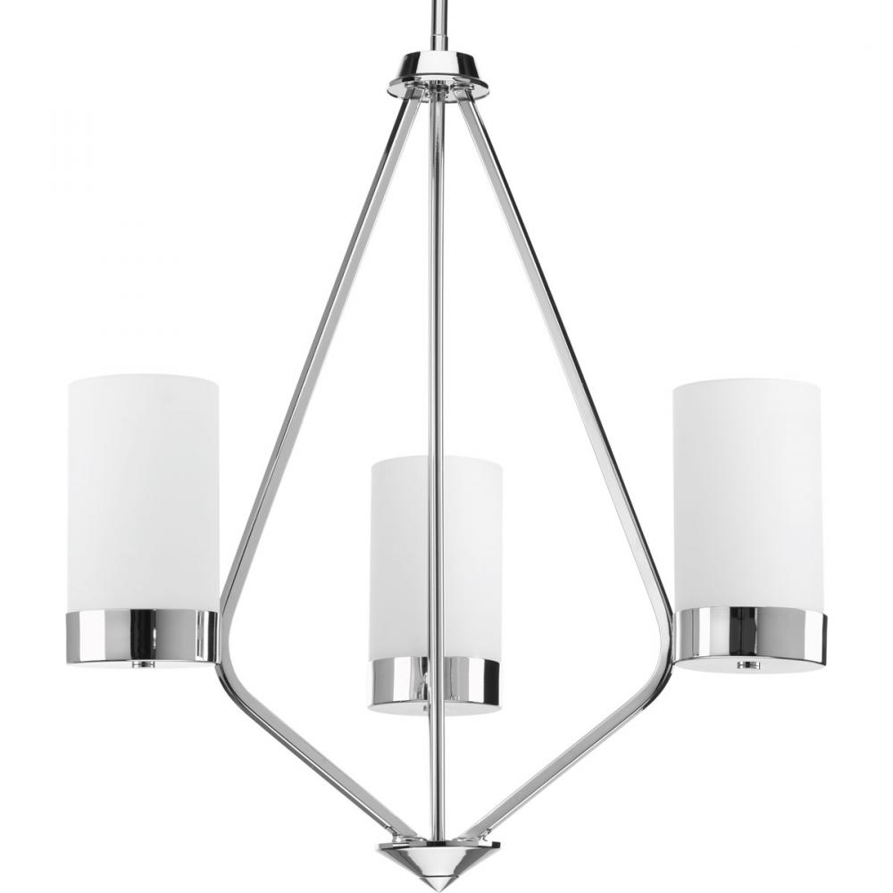Elevate Collection Three-Light Polished Chrome Etched White Glass Mid-Century Modern Chandelier Ligh