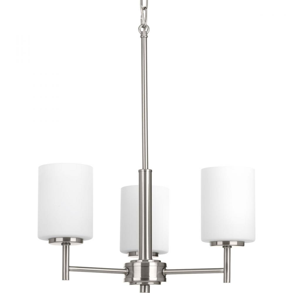 Replay Collection Three-Light Brushed Nickel Etched Glass Modern Chandelier Light