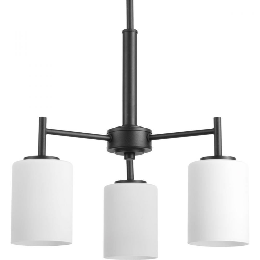Replay Collection Three-Light Textured Black Etched White Glass Modern Chandelier Light