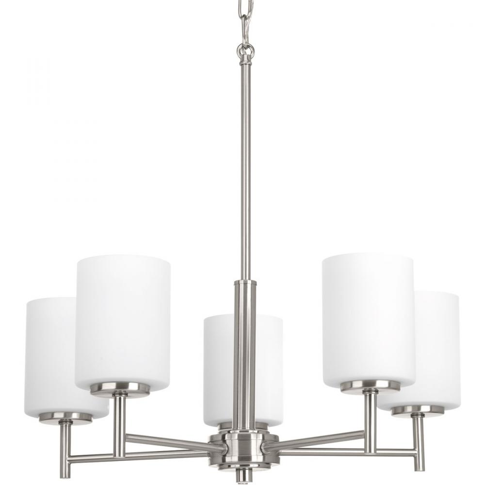 Replay Collection Five-Light Brushed Nickel Etched Glass Modern Chandelier Light