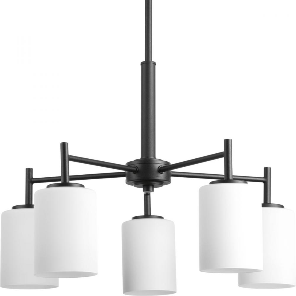 Replay Collection Five-Light Textured Black Etched White Glass Modern Chandelier Light