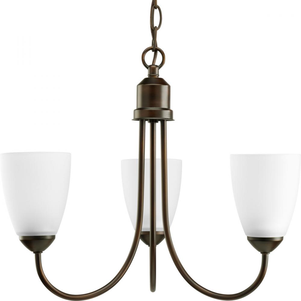 Gather Collection Three-Light Antique Bronze Etched Glass Traditional Chandelier Light