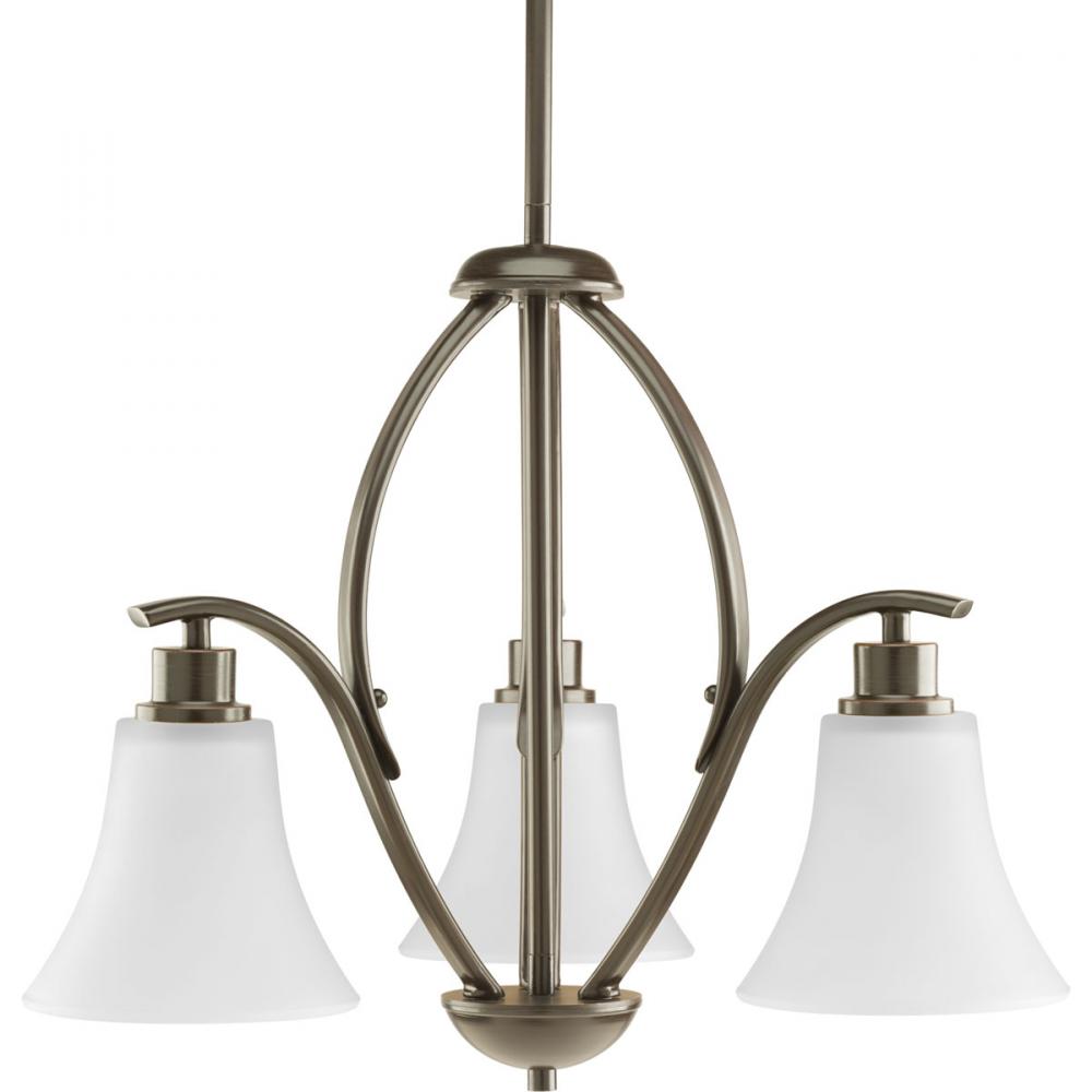 Joy Collection Three-Light Antique Bronze Etched White Glass Traditional Chandelier Light