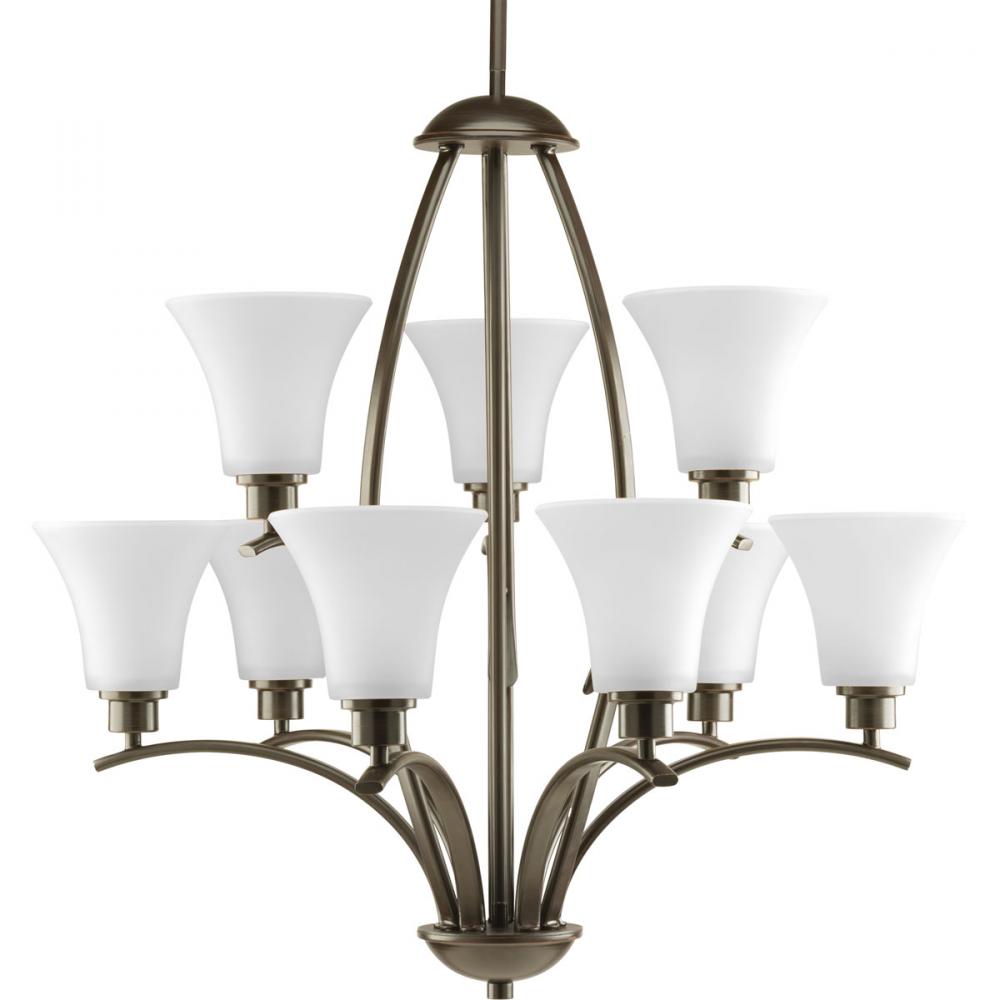 Joy Collection Nine-Light Antique Bronze Etched White Glass Traditional Chandelier Light