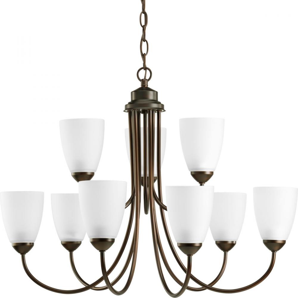 Gather Collection Nine-Light Antique Bronze Etched Glass Traditional Chandelier Light