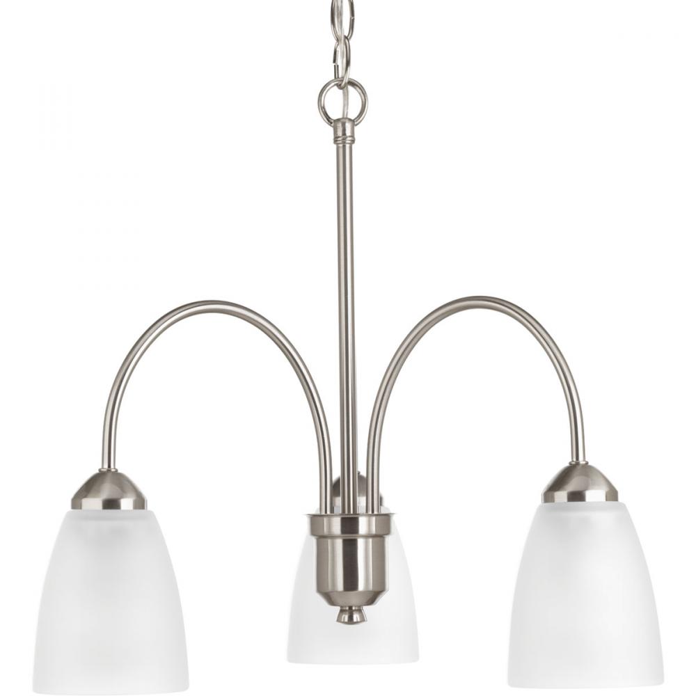 Gather Collection Three-Light Brushed Nickel Etched Glass Traditional Chandelier Light
