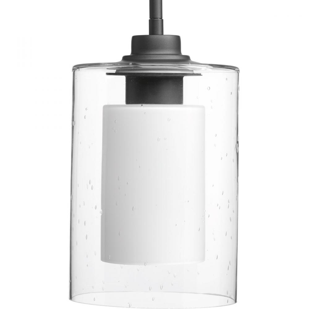 Double Glass One-Light Graphite Etched White Inside/Seeded Glass Outside Glass Farmhouse Pendant Lig