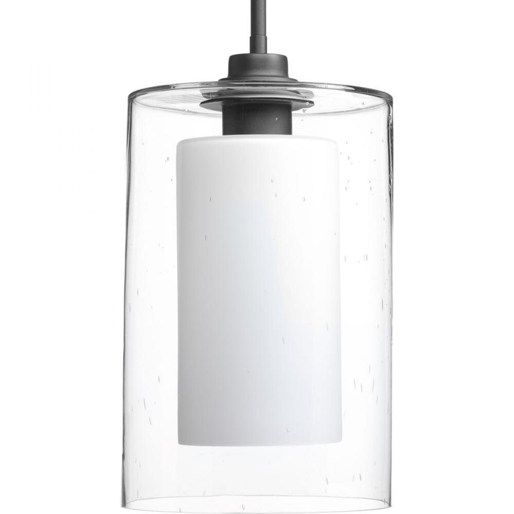 Double Glass One-Light Graphite Etched White Inside/Seeded Glass Outside Glass Farmhouse Pendant Lig