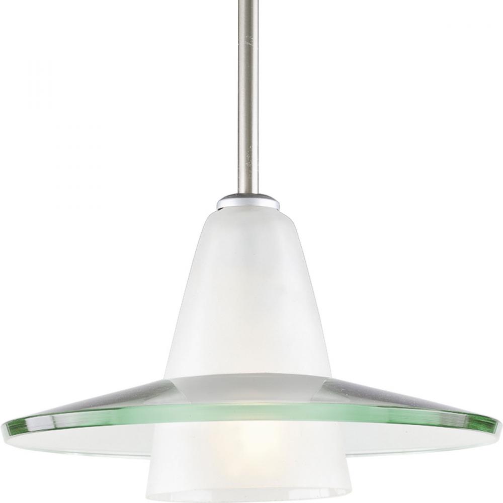 Modern Pendant  One-Light Brushed Nickel Clear and Etched Glass Mini-Pendant Light