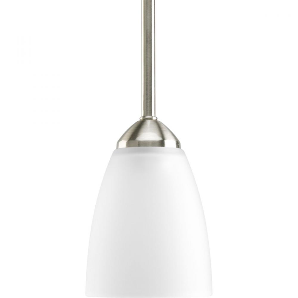 Gather Collection One-Light Brushed Nickel Etched Glass Traditional Mini-Pendant Light