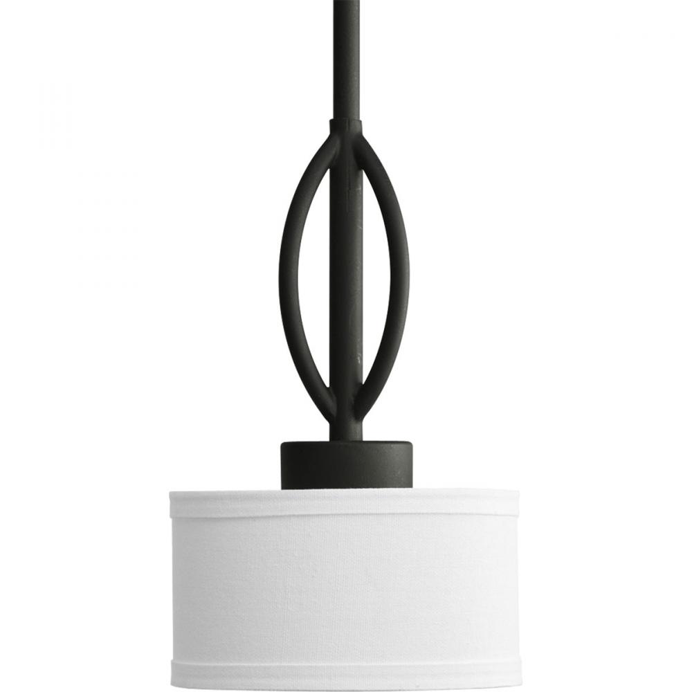 One Light Forged Black Beige Glass Down Pendant