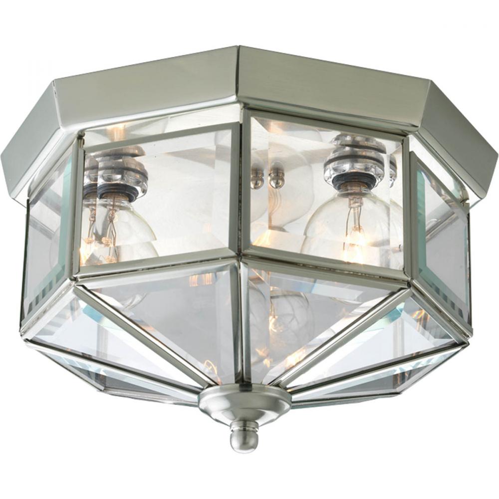 Three-Light Beveled Glass 9-3/4" Close-to-Ceiling