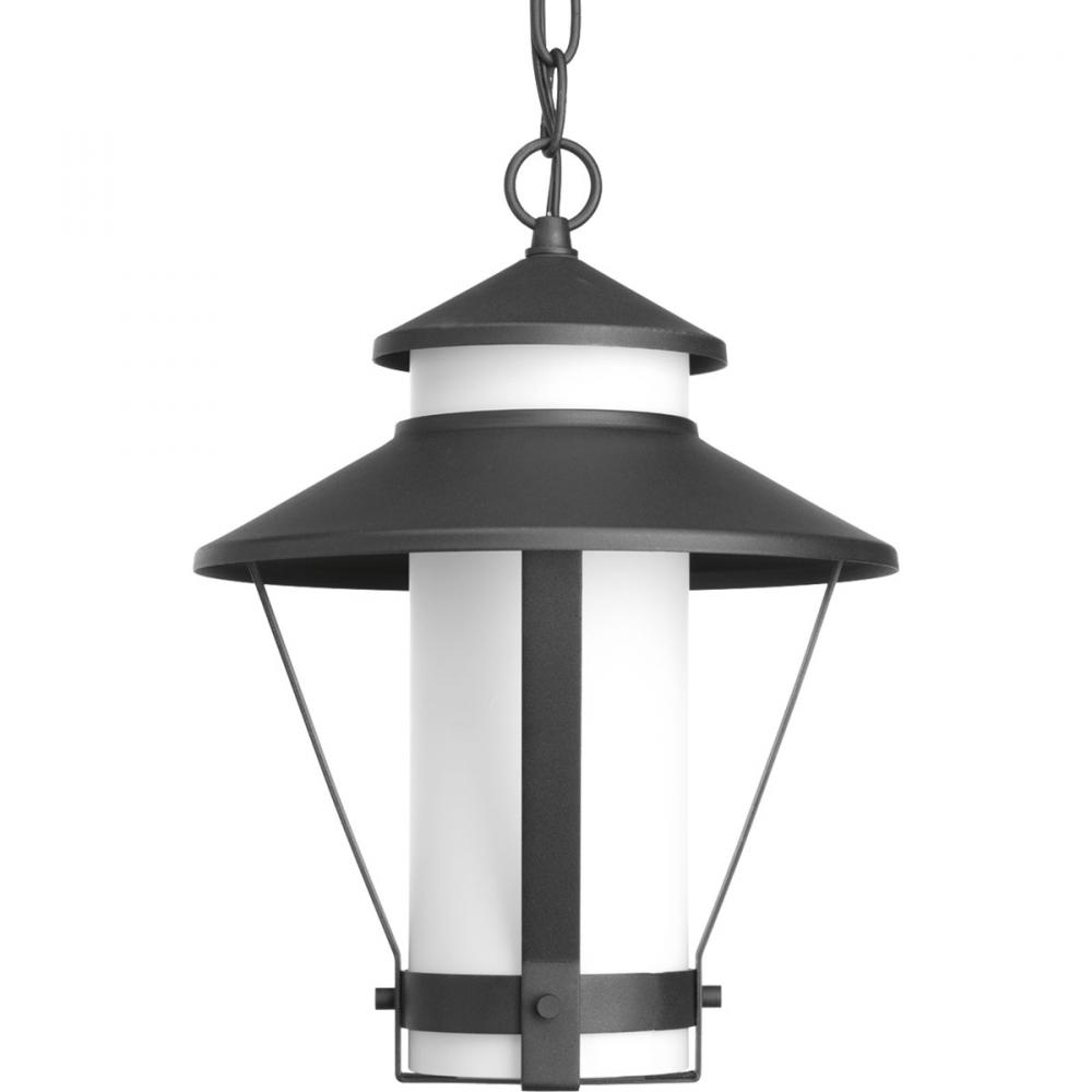 One Light Black  Etched Opal Glass Hanging Lantern