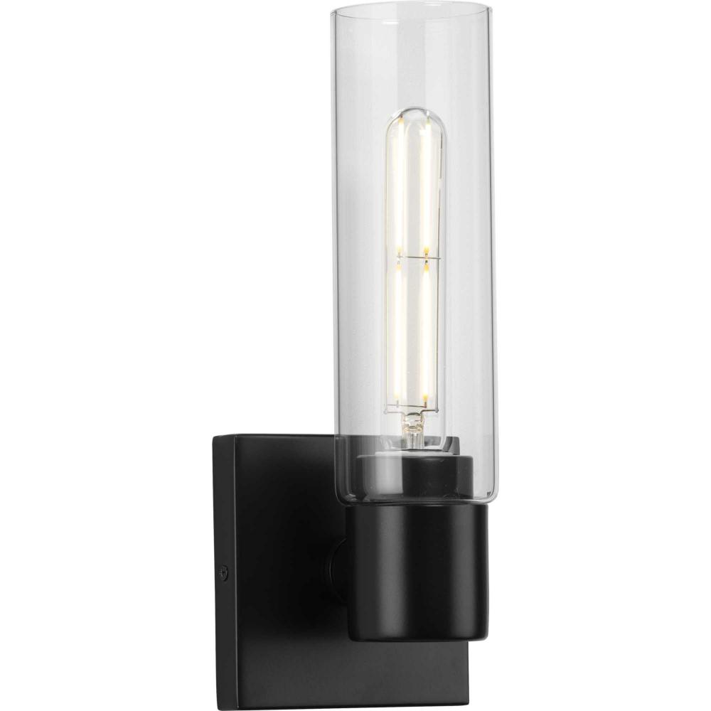 Clarion Collection One-Light Matte Black Clear and Glass Modern Style Bath Vanity Wall Light