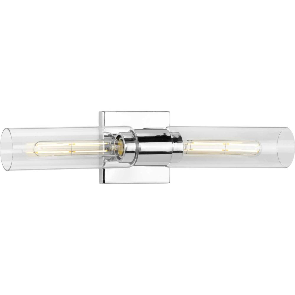 Clarion Collection Two-Light Polished Chrome and Clear Glass Modern Style Bath Vanity Wall Light