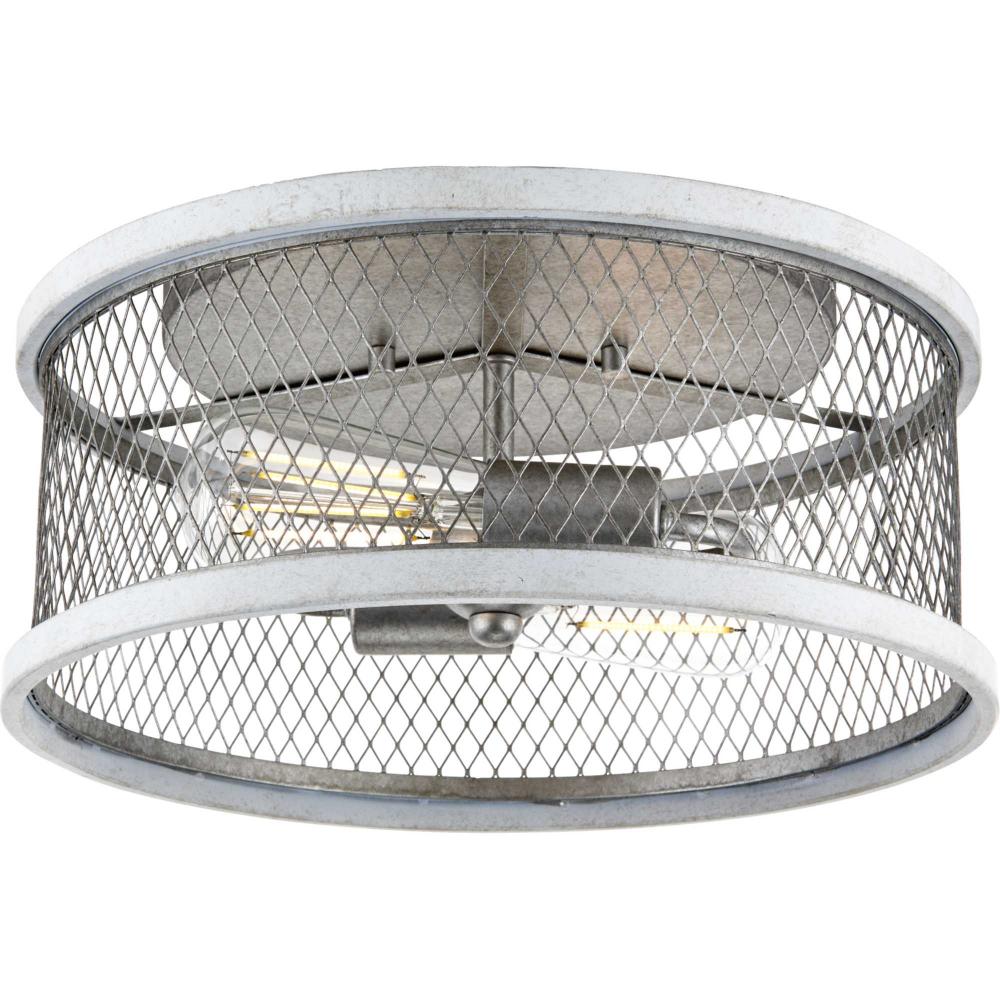 Austelle Collection Two-Light Galvanized 14" Flush Mount