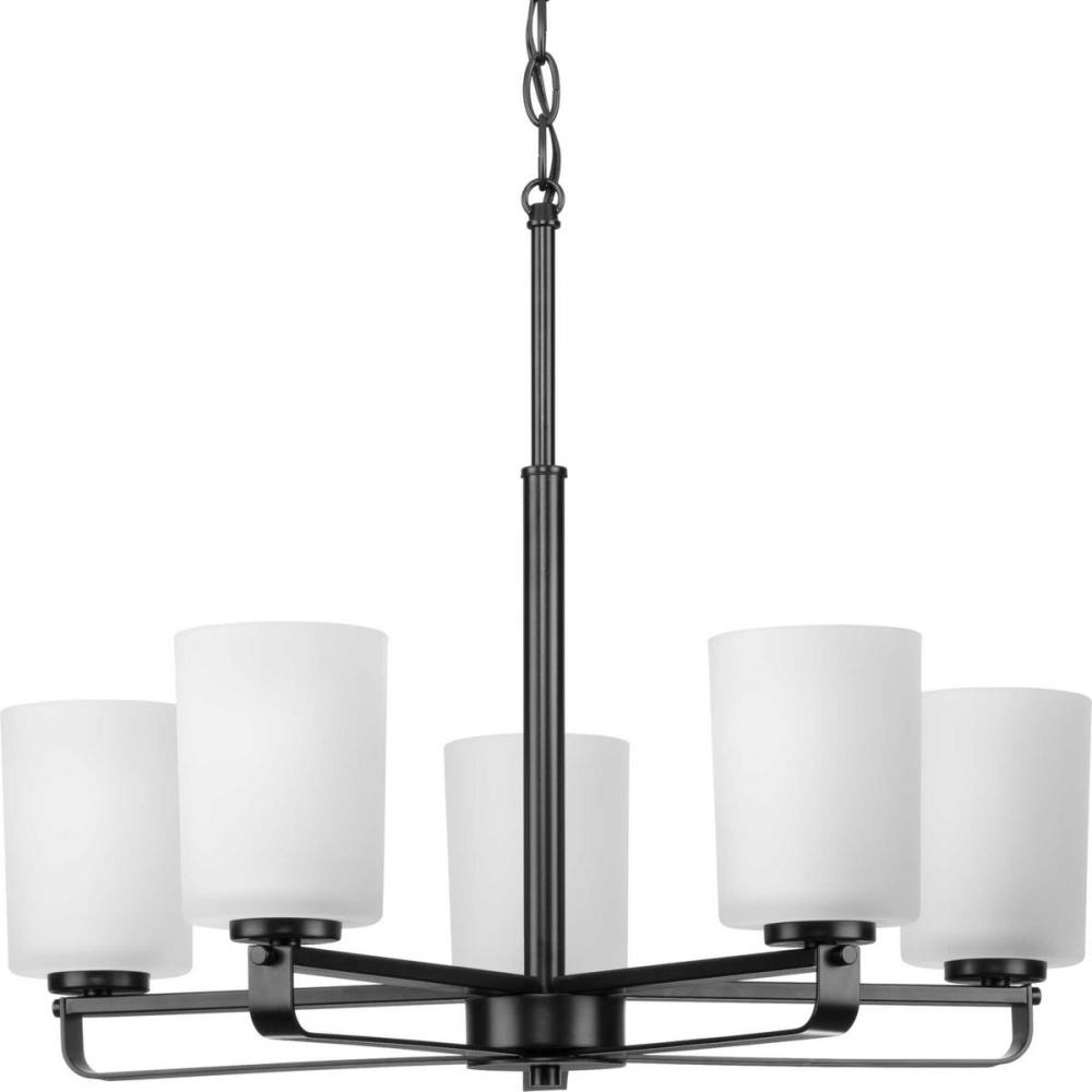 League Collection Five-Light Matte Black and Etched Glass Modern Farmhouse Chandelier Light